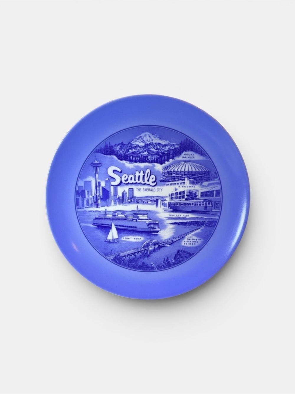 Vintage Seattle Monochrome Blue Collector Ceramic Plate